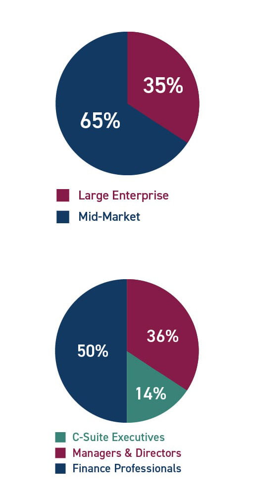 Survey Demographics: 65% Mid-Market; 35% Large Enterprise - 14% C-Suite Executives; 36% Managers & Directors; 50% Finance Professionals